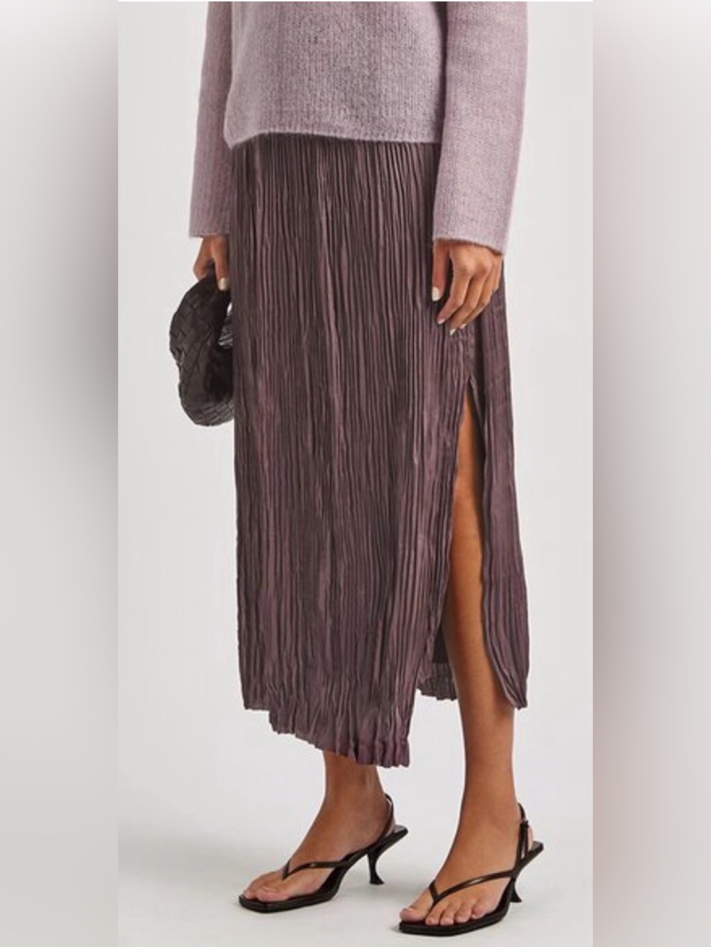 VINCE Pleated Midi Skirt Fig Purple size Small NEW